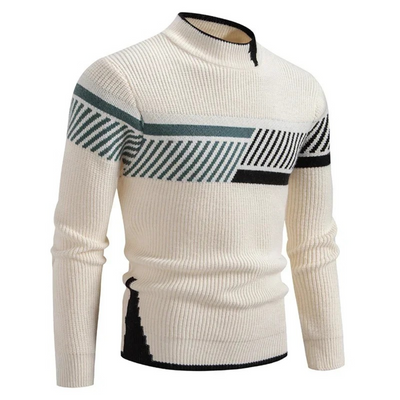Knitted Jumper - Men's High Neck Rib Knit Pullover Sweater-Grace Aura