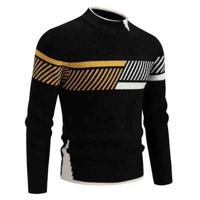 Knitted Jumper - Men's High Neck Rib Knit Pullover Sweater-Grace Aura