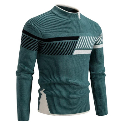 Knitted Jumper - Men's High Neck Rib Knit Pullover Sweater-Grace Aura