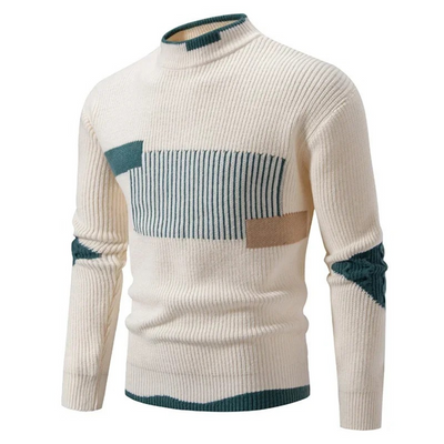 Knitted Jumper - Men's High Neck Rib Knit Pullover Sweater-Grace Aura