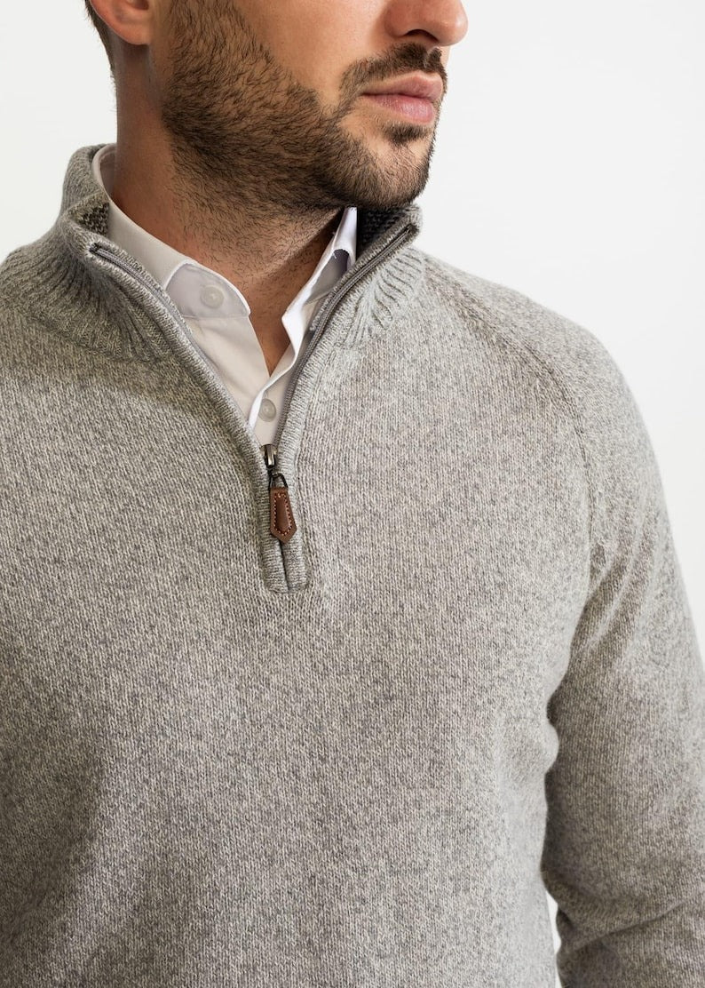 Knitted Jumper | Polo | Pullover | Quarter-Zip Jumper | Men's Half-Zip Sweater-Grace Aura