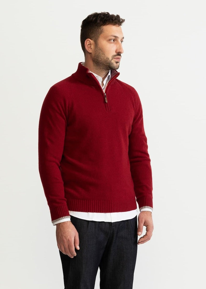 Knitted Jumper | Polo | Pullover | Quarter-Zip Jumper | Men's Half-Zip Sweater-Grace Aura