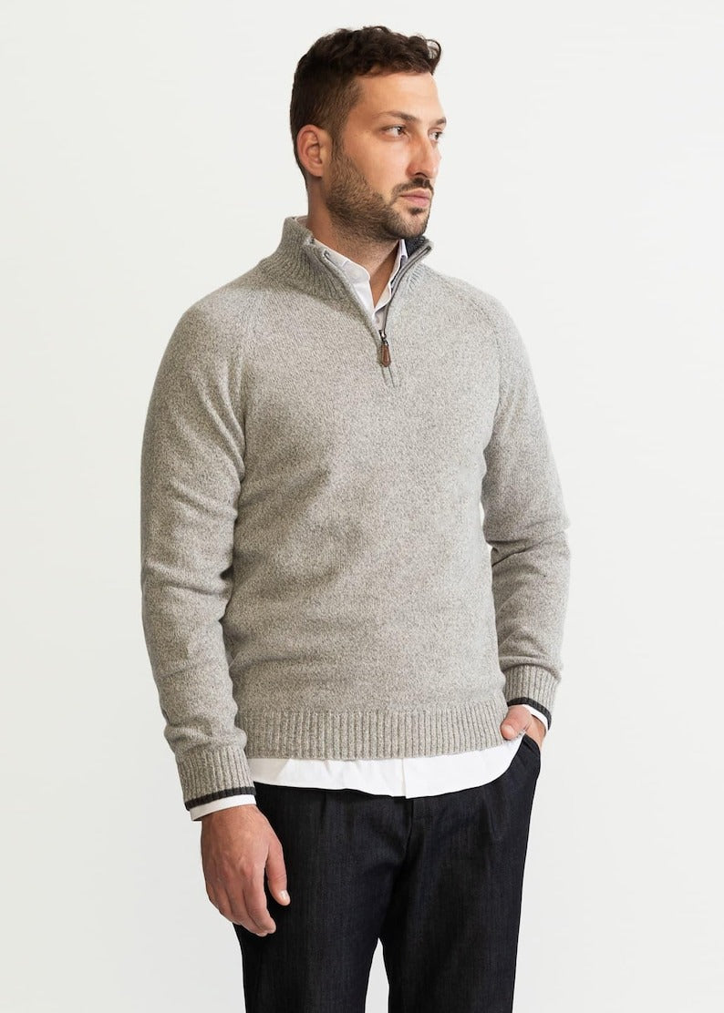 Knitted Jumper | Polo | Pullover | Quarter-Zip Jumper | Men's Half-Zip Sweater-Grace Aura