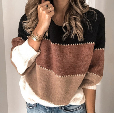 Knitted Jumper - Striped - Acrylic - Oversized Sweater - Women's Knitwear-Grace Aura