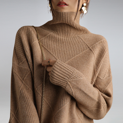 Knitted Jumper - Turtleneck - Oversized - Knitted Sweater - Women's Knitwear-Grace Aura