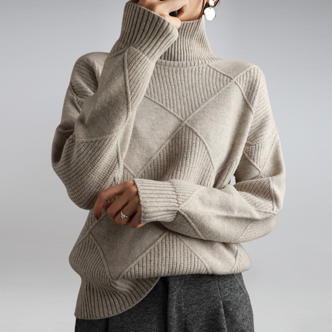 Knitted Jumper - Turtleneck - Oversized - Knitted Sweater - Women's Knitwear-Grace Aura