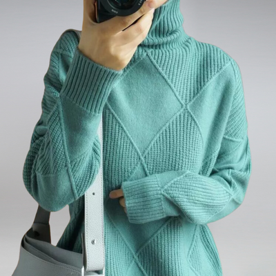 Knitted Jumper - Turtleneck - Oversized - Knitted Sweater - Women's Knitwear-Grace Aura
