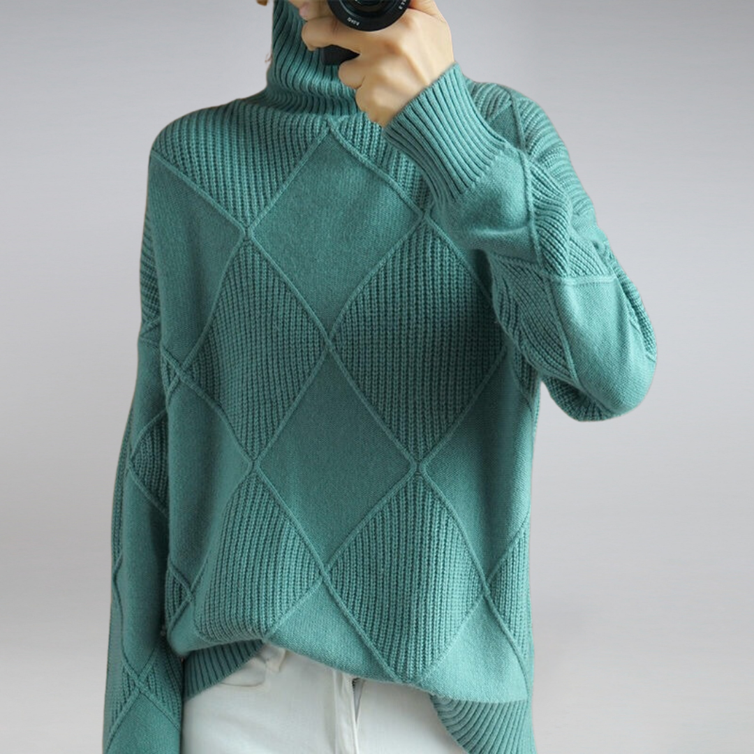 Knitted Jumper - Turtleneck - Oversized - Knitted Sweater - Women's Knitwear-Grace Aura