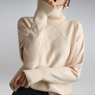 Knitted Jumper - Turtleneck - Oversized - Knitted Sweater - Women's Knitwear-Grace Aura