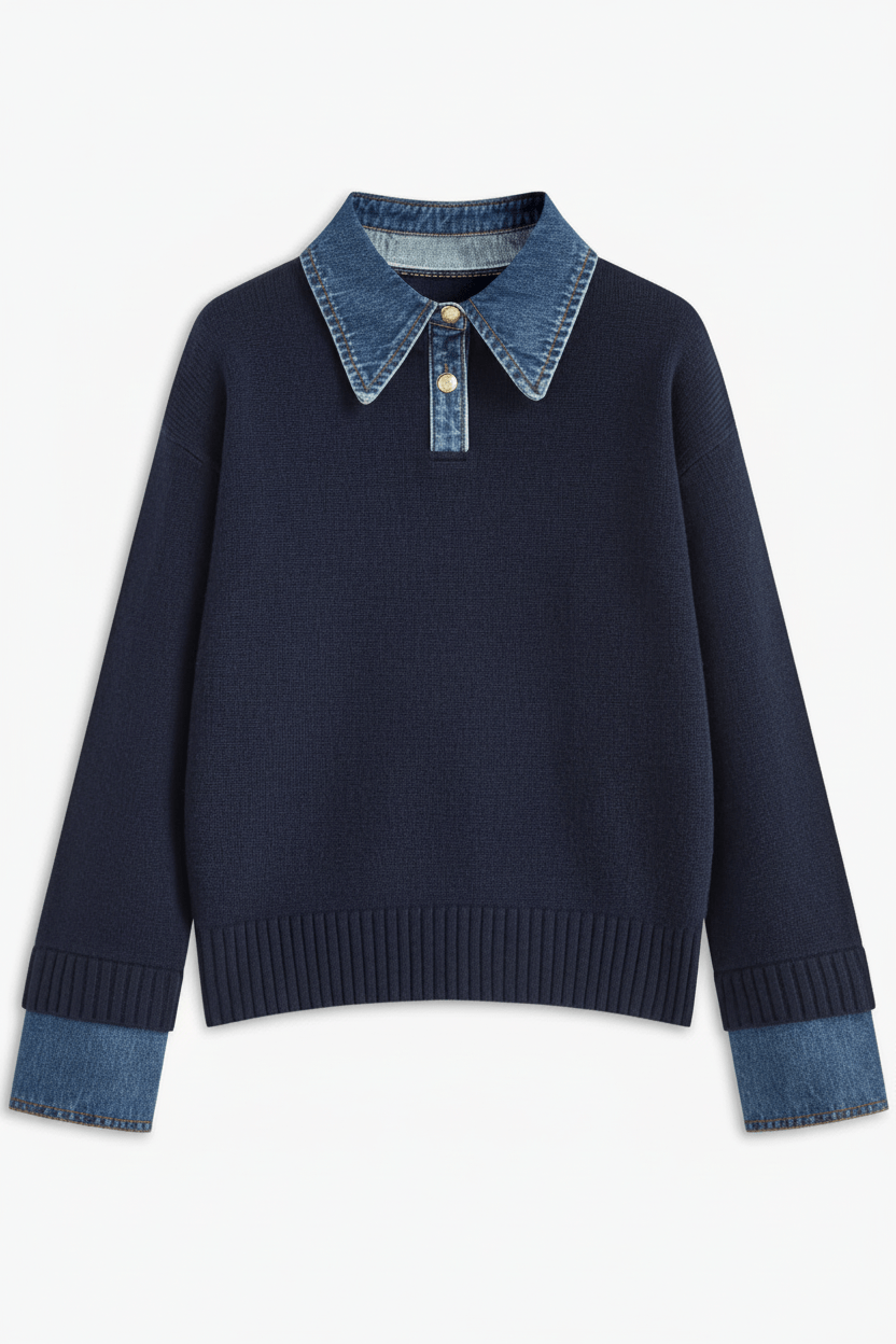 Knitted Jumper - Women's Relaxed Fit Collared Knit Pullover Sweater-Grace Aura