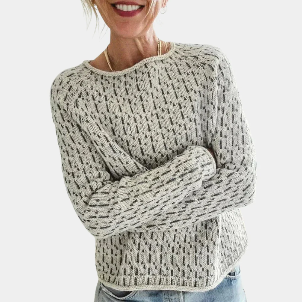 Knitted Jumper - Women's Relaxed Fit Light Gray Pullover Sweater-Grace Aura