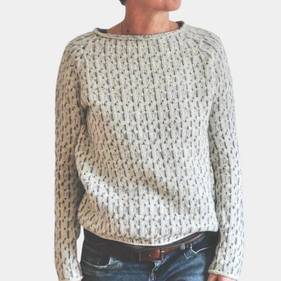 Knitted Jumper - Women's Relaxed Fit Light Gray Pullover Sweater-Grace Aura