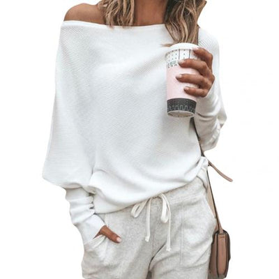 Knitted Sweater | Bat Sleeve | Loose Fit | Off-Shoulder Sweater | Women's Clothing-Grace Aura