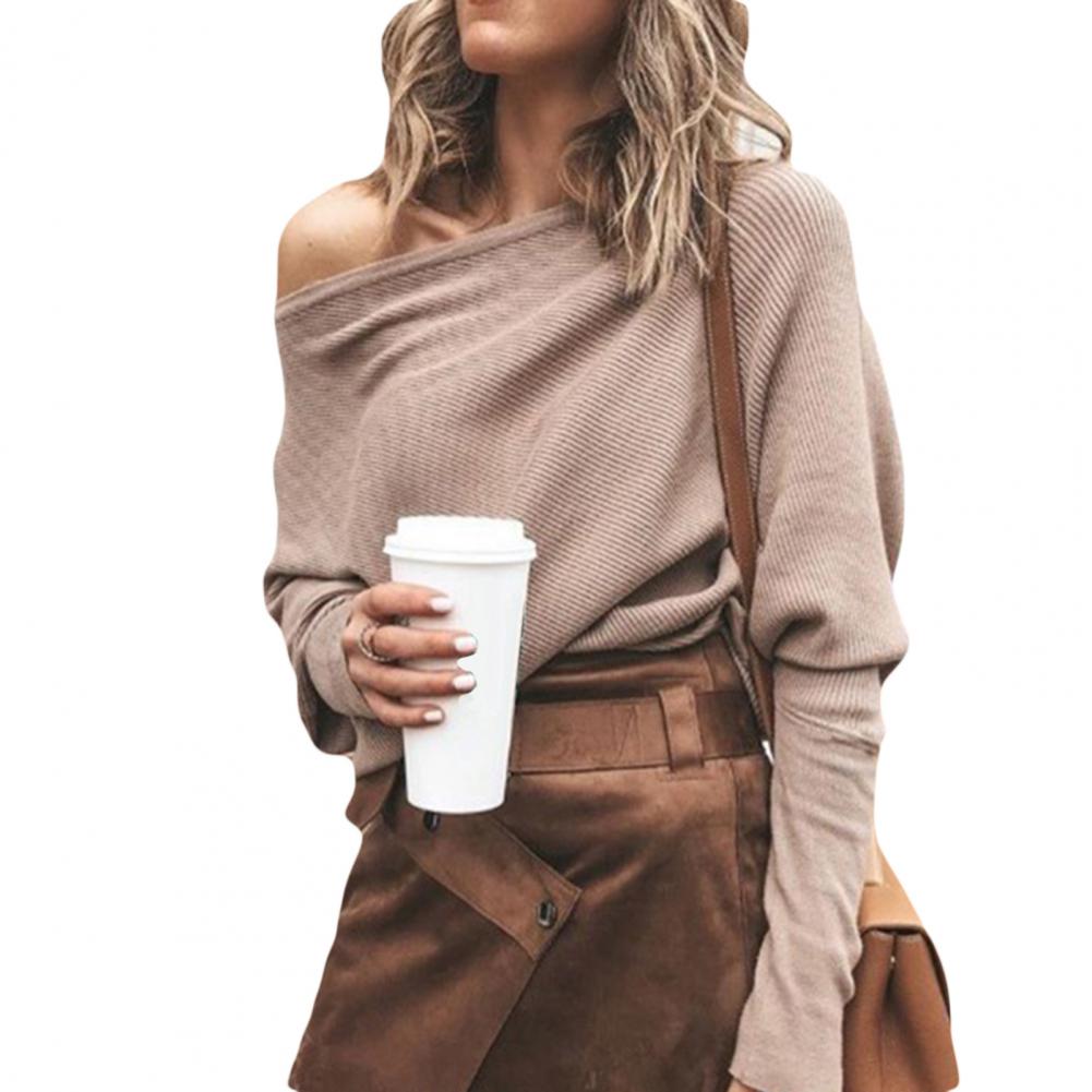Knitted Sweater | Bat Sleeve | Loose Fit | Off-Shoulder Sweater | Women's Clothing-Grace Aura