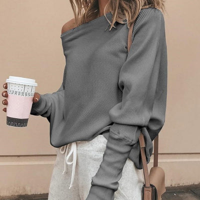 Knitted Sweater | Bat Sleeve | Loose Fit | Off-Shoulder Sweater | Women's Clothing-Grace Aura