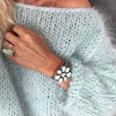 Knitted Sweater - Boat Neck - Chunky - Oversized Jumper - Women's Knitwear-Grace Aura