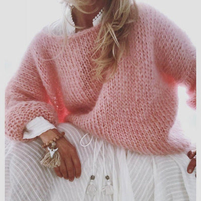 Knitted Sweater - Boat Neck - Chunky - Oversized Jumper - Women's Knitwear-Grace Aura