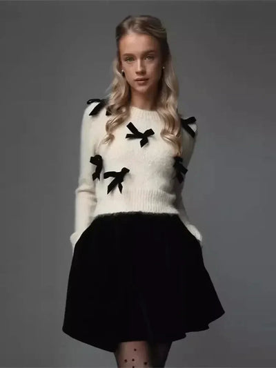Knitted Sweater | Bowtie | White | Knit Jumper | Women's Knitwear-Grace Aura