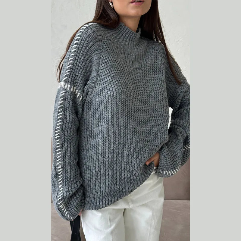 Knitted Sweater - High Neck - Loose Fit - Knitted Jumper - Knitwear Women-Grace Aura