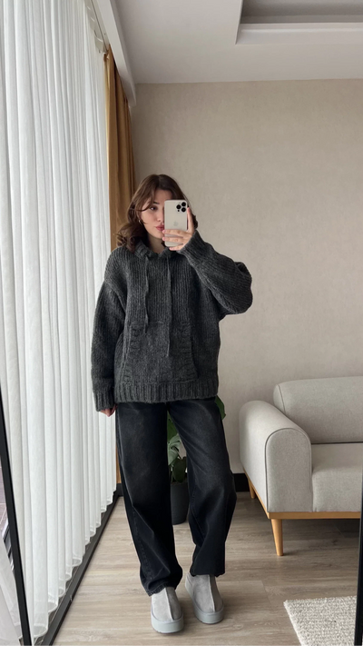 Knitted Sweater - Hooded - Pullover - Oversized Jumper - Women's Knitwear-Grace Aura
