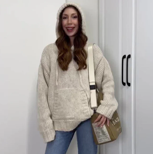 Knitted Sweater - Hooded - Pullover - Oversized Jumper - Women's Knitwear-Grace Aura