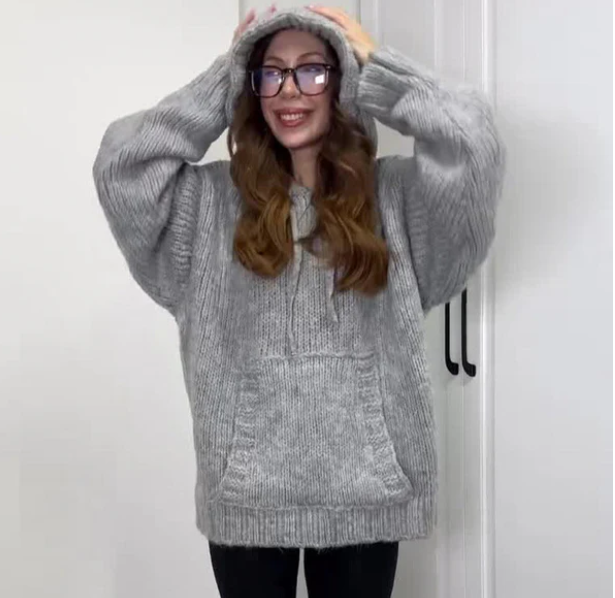 Knitted Sweater - Hooded - Pullover - Oversized Jumper - Women's Knitwear-Grace Aura