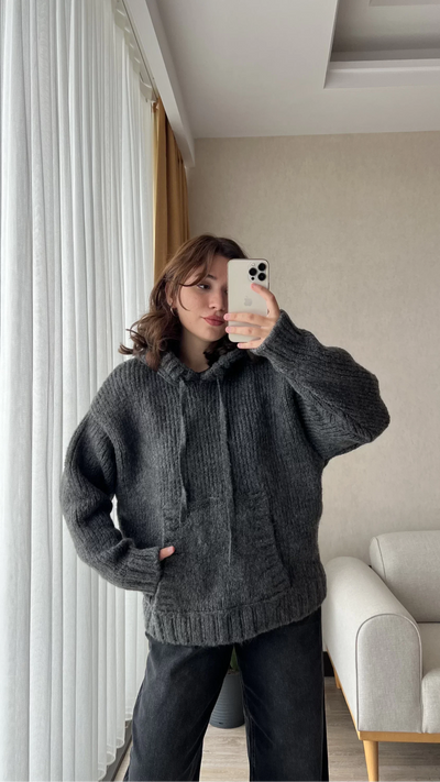 Knitted Sweater - Hooded - Pullover - Oversized Jumper - Women's Knitwear-Grace Aura