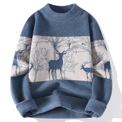 Knitted Sweater - Men's Relaxed Fit Reindeer Pullover for Winter-Grace Aura