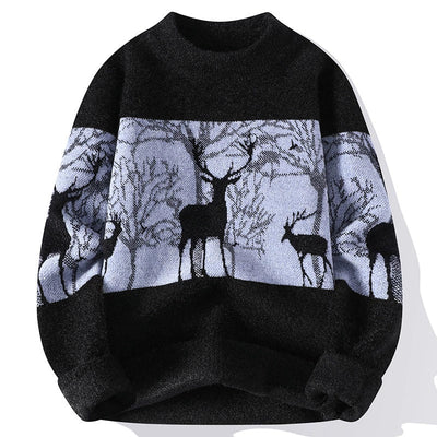 Knitted Sweater - Men's Relaxed Fit Reindeer Pullover for Winter-Grace Aura