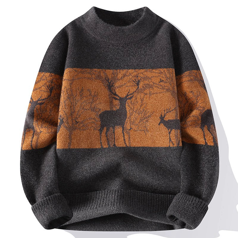 Knitted Sweater - Men's Relaxed Fit Reindeer Pullover for Winter-Grace Aura
