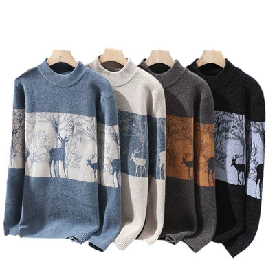 Knitted Sweater - Men's Relaxed Fit Reindeer Pullover for Winter-Grace Aura