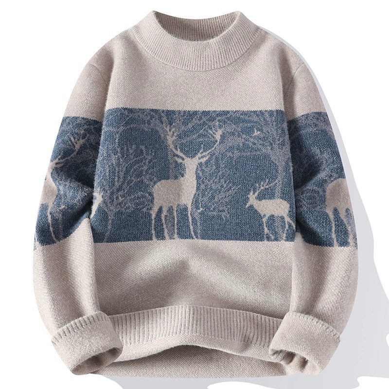 Knitted Sweater - Men's Relaxed Fit Reindeer Pullover for Winter-Grace Aura