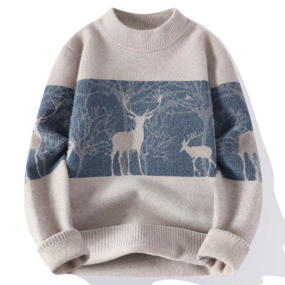 Knitted Sweater - Men's Relaxed Fit Reindeer Pullover for Winter-Grace Aura