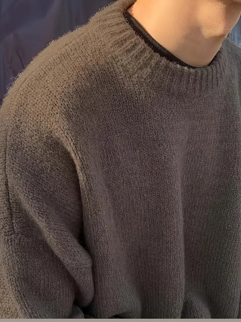 Knitted Sweater - Men's Relaxed Fit Round Neck Pullover Jumper-Grace Aura