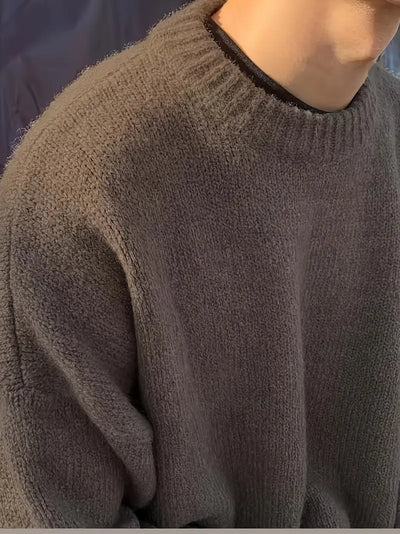 Knitted Sweater - Men's Relaxed Fit Round Neck Pullover Jumper-Grace Aura