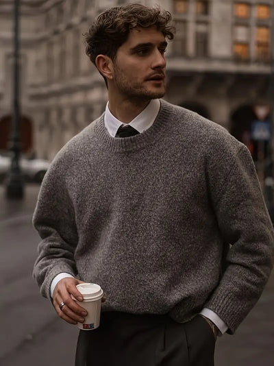 Knitted Sweater - Men's Relaxed Fit Round Neck Pullover Jumper-Grace Aura
