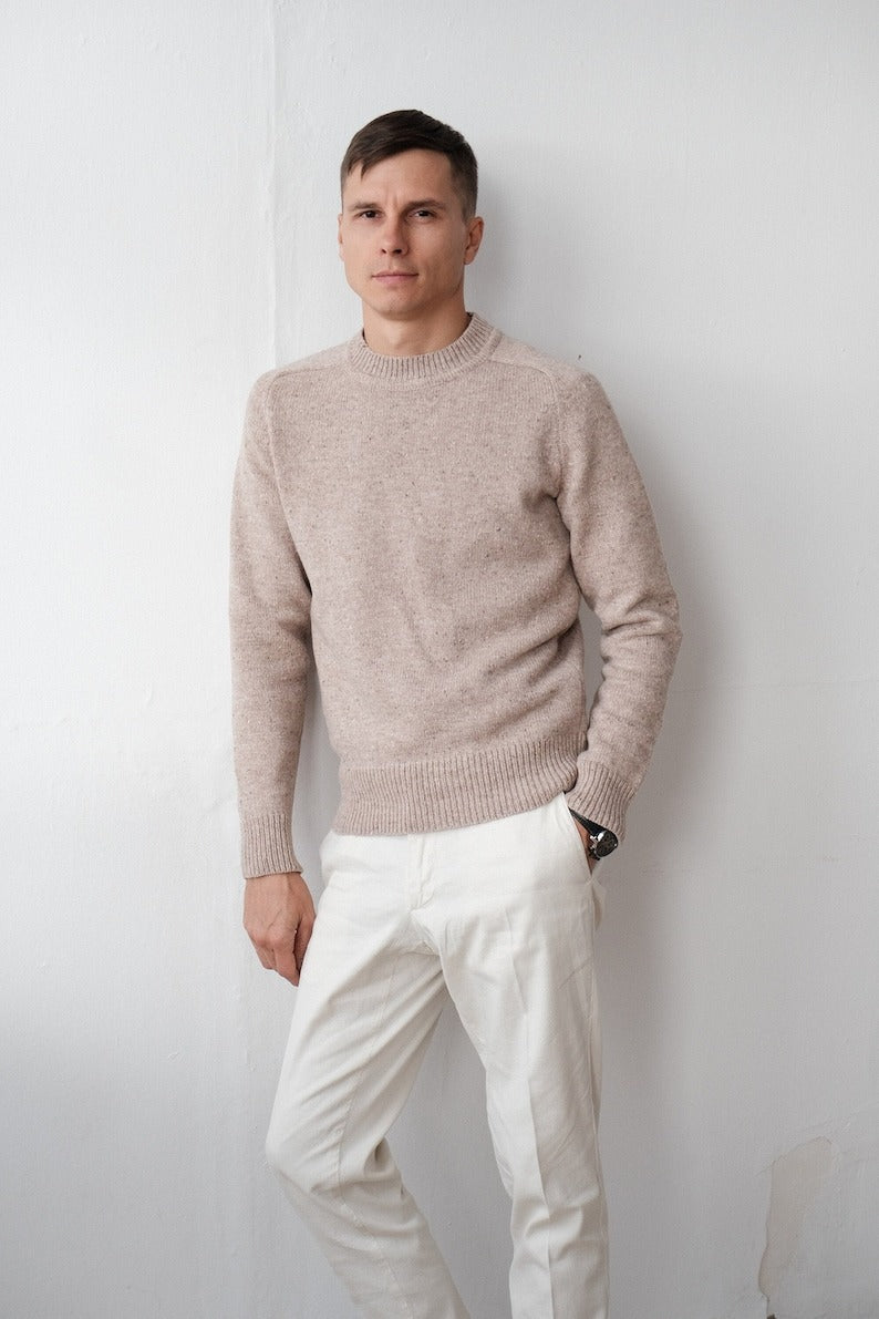 Knitted Sweater - Plain - Round Neck - Knitted Pullover - Men's Jumper-Grace Aura