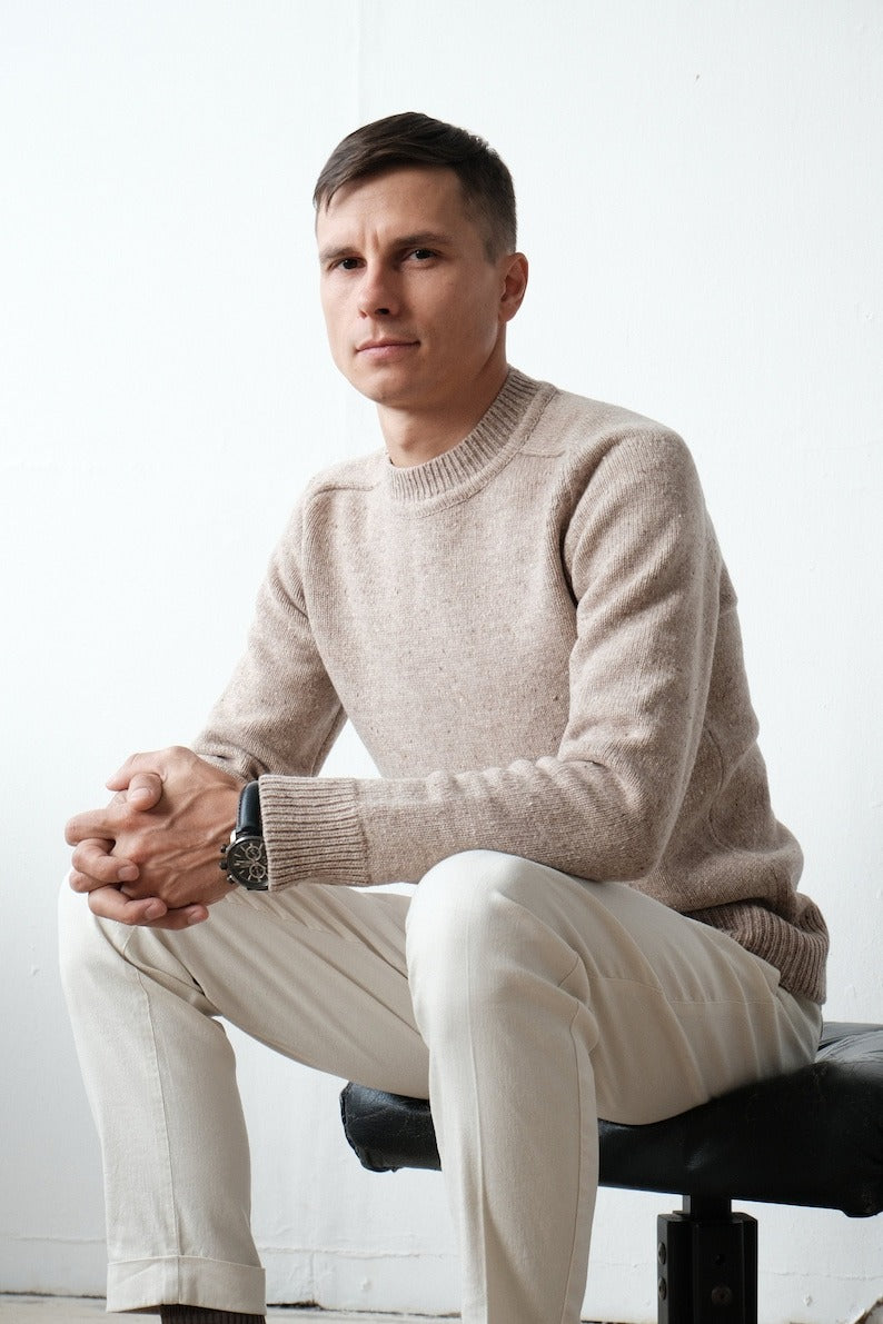 Knitted Sweater - Plain - Round Neck - Knitted Pullover - Men's Jumper-Grace Aura