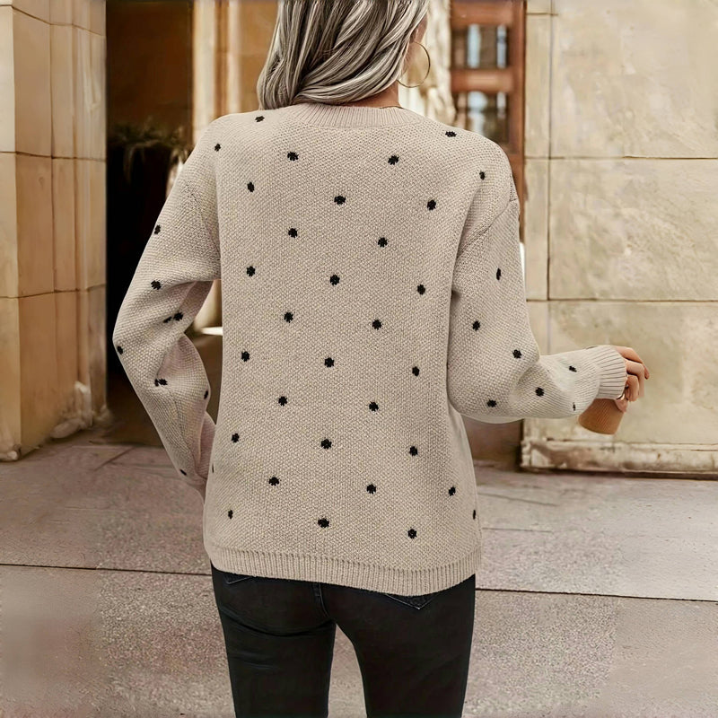 Knitted Sweater - Polka Dot - Relaxed Fit - Round Neck Jumper - Women's Knitwear-Grace Aura