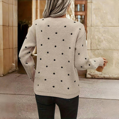 Knitted Sweater - Polka Dot - Relaxed Fit - Round Neck Jumper - Women's Knitwear-Grace Aura