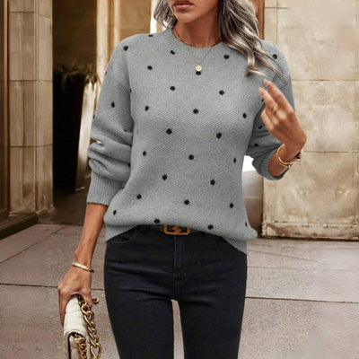 Knitted Sweater - Polka Dot - Relaxed Fit - Round Neck Jumper - Women's Knitwear-Grace Aura