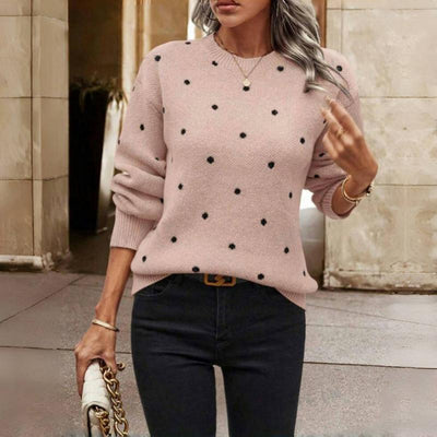 Knitted Sweater - Polka Dot - Relaxed Fit - Round Neck Jumper - Women's Knitwear-Grace Aura