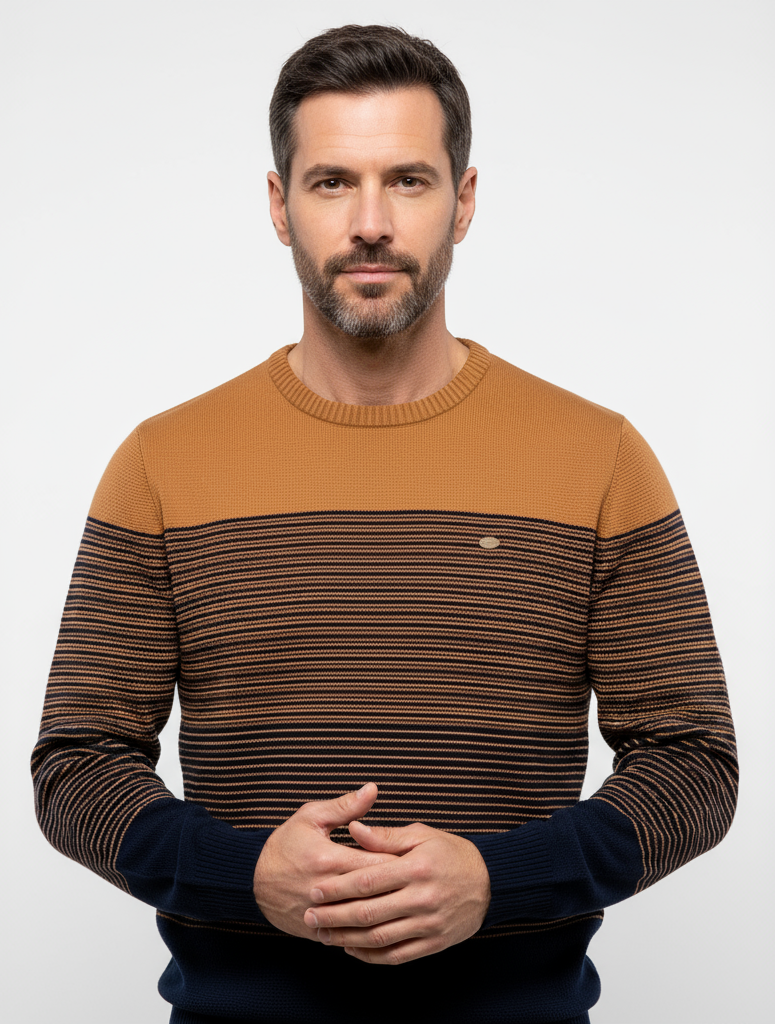 Knitted Sweater | Round Neck | Striped | Knit Pullover | Men's Jumper-Grace Aura