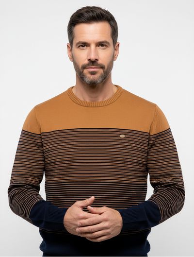Knitted Sweater | Round Neck | Striped | Knit Pullover | Men's Jumper-Grace Aura