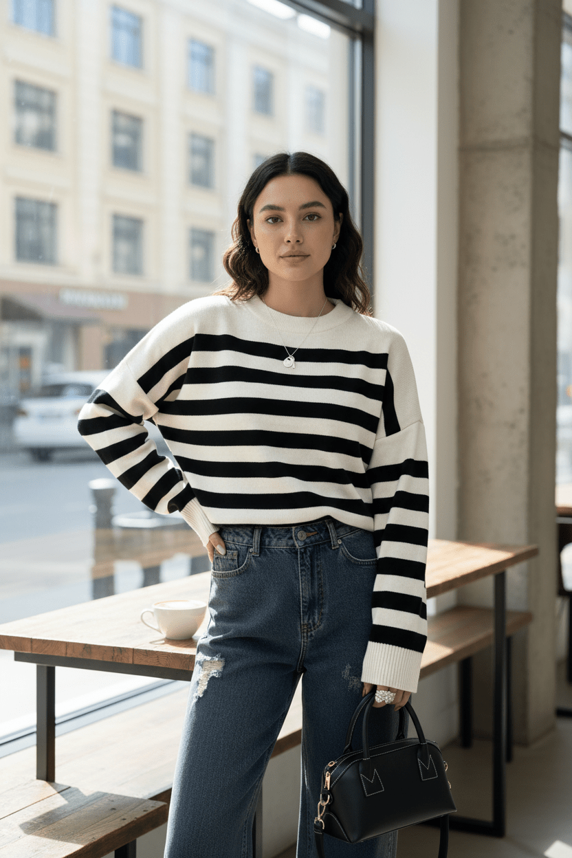 Knitted Sweater | Striped | Relaxed Fit | Knit Pullover | Women's Jumper-Grace Aura
