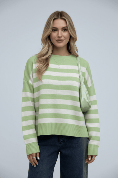 Knitted Sweater | Striped | Relaxed Fit | Knit Pullover | Women's Jumper-Grace Aura
