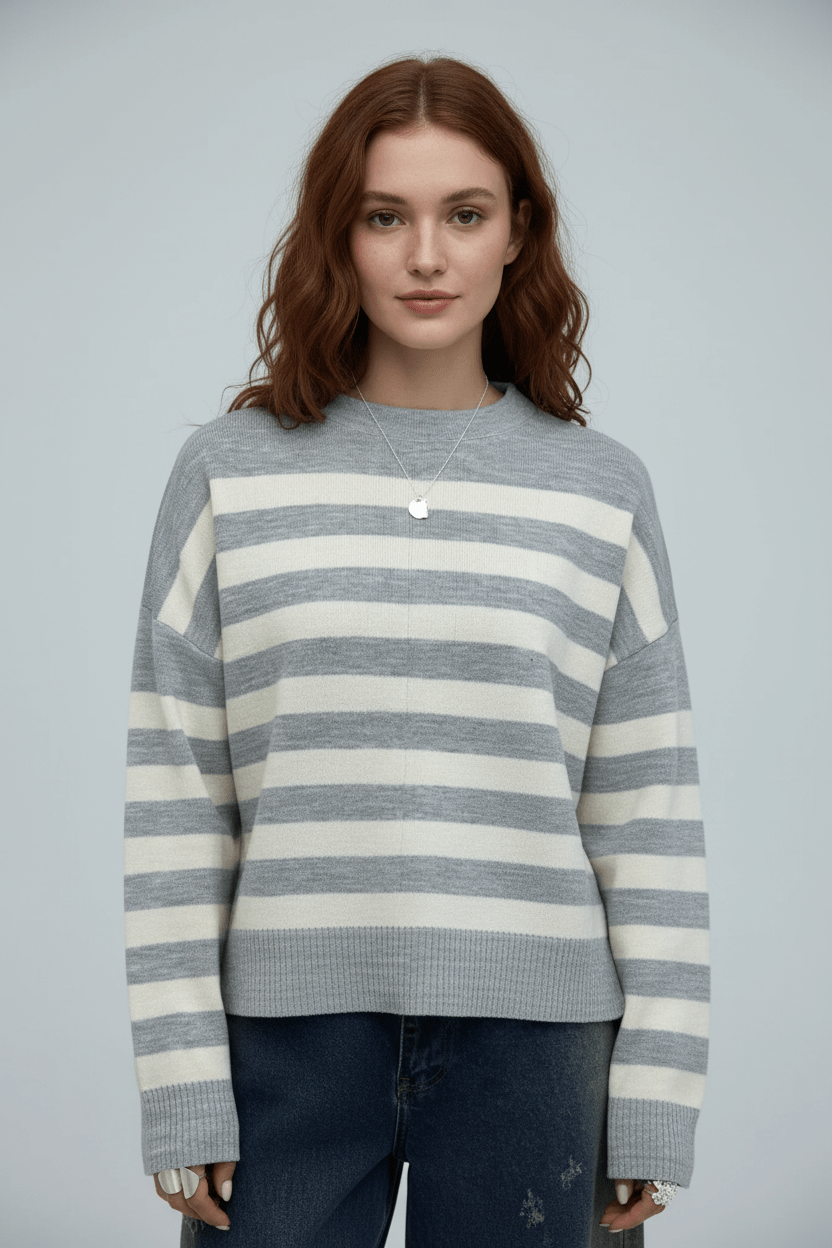 Knitted Sweater | Striped | Relaxed Fit | Knit Pullover | Women's Jumper-Grace Aura