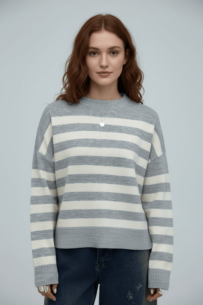 Knitted Sweater | Striped | Relaxed Fit | Knit Pullover | Women's Jumper-Grace Aura