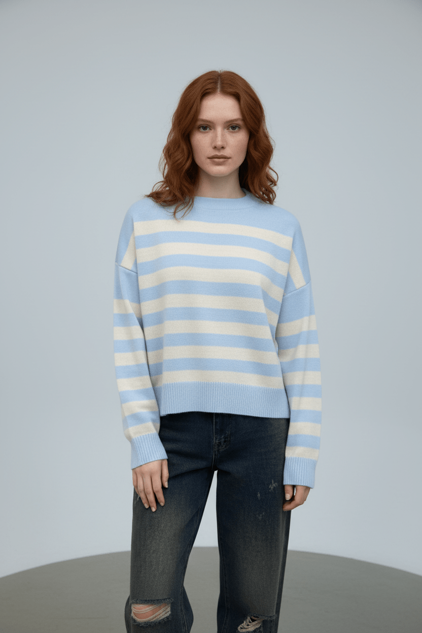 Knitted Sweater | Striped | Relaxed Fit | Knit Pullover | Women's Jumper-Grace Aura