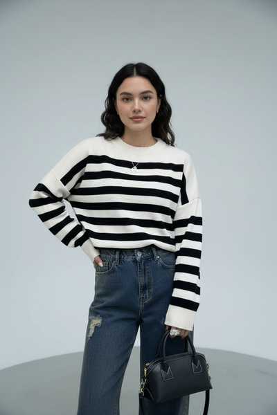 Knitted Sweater | Striped | Relaxed Fit | Knit Pullover | Women's Jumper-Grace Aura